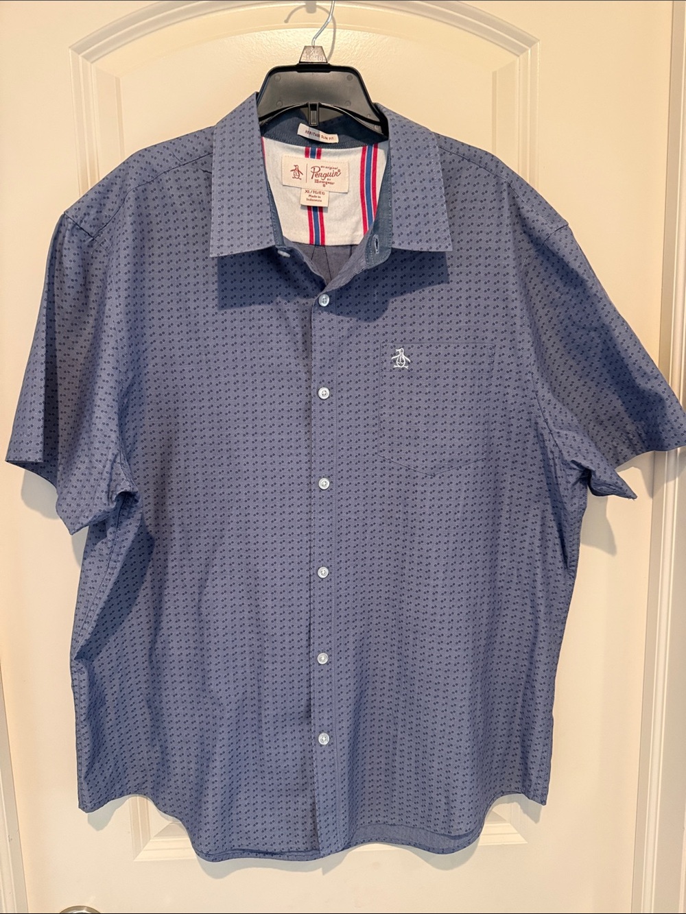 Original Penguin Men's Short Sleeve Navy Micro-Print Button-Up Shirt